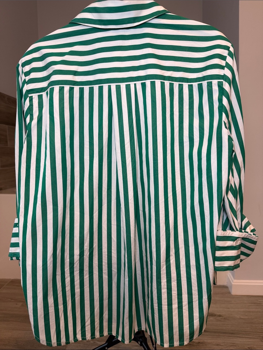 Madewell Green and White Vertical Stripe Button-Down Shirt - Picture 4 of 4
